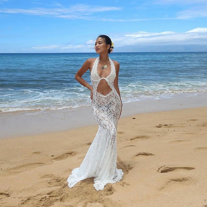 Vestido Sólido com Decote Halter Reversível
