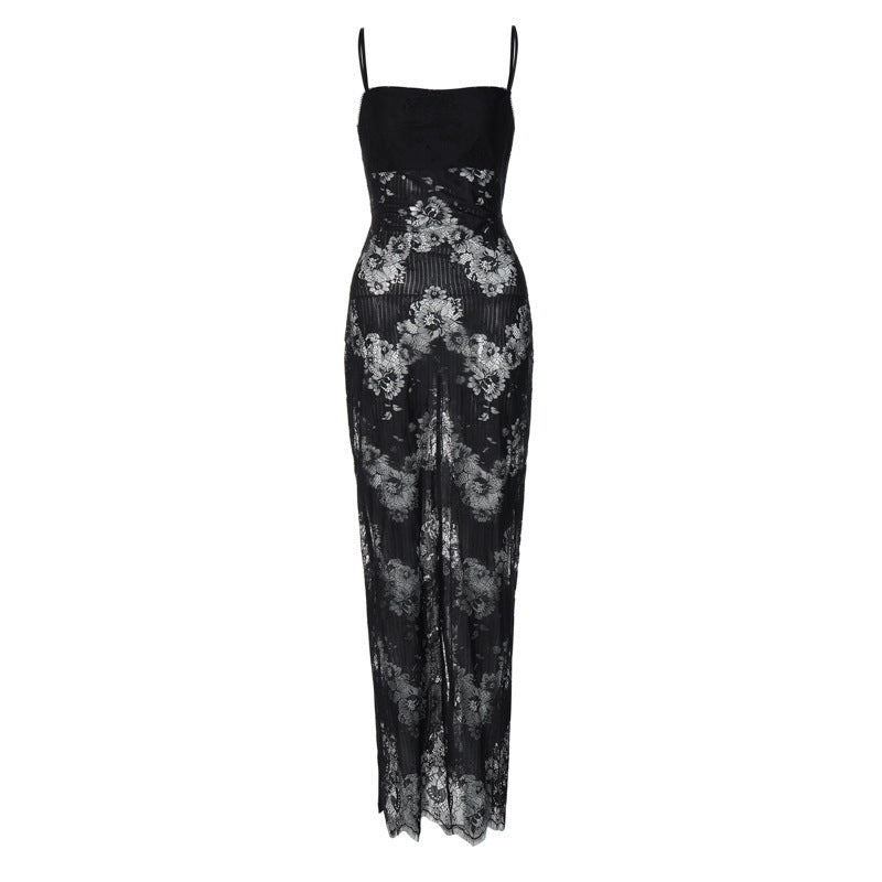 Vestido sin mangas de encaje y malla floral