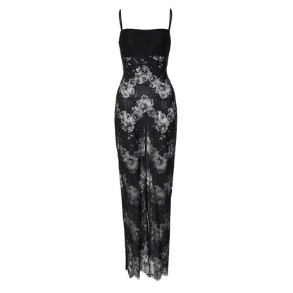 Vestido sin mangas de encaje y malla floral
